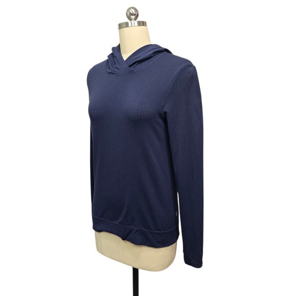 Athleta Navy Blue Perforated Hooded Athleisure Top Womens Small - Picture 9 of 10